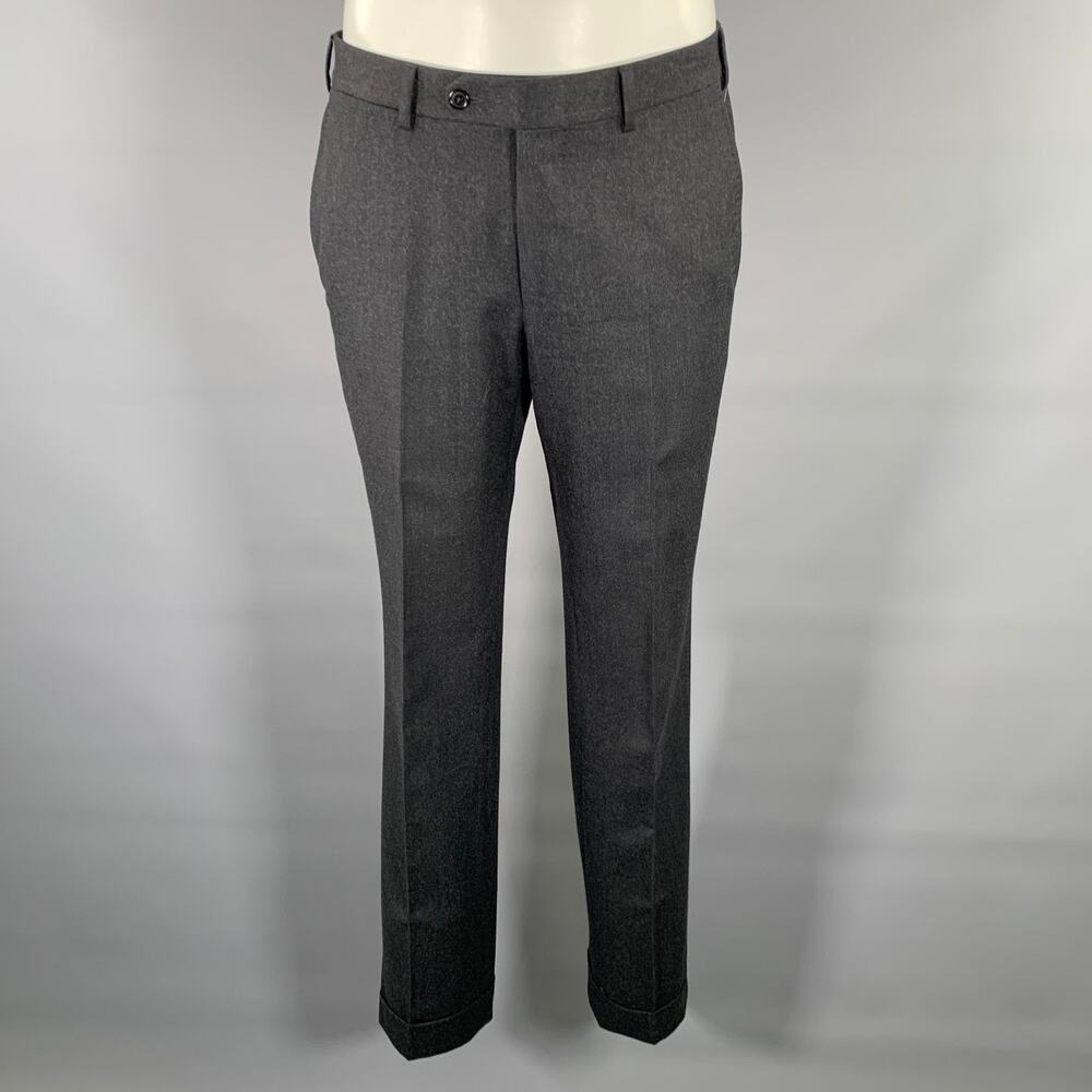 ERMENEGILDO ZEGNA Size 32 Dark Charcoal Black Heather Wool Slim Fit Dress Pants